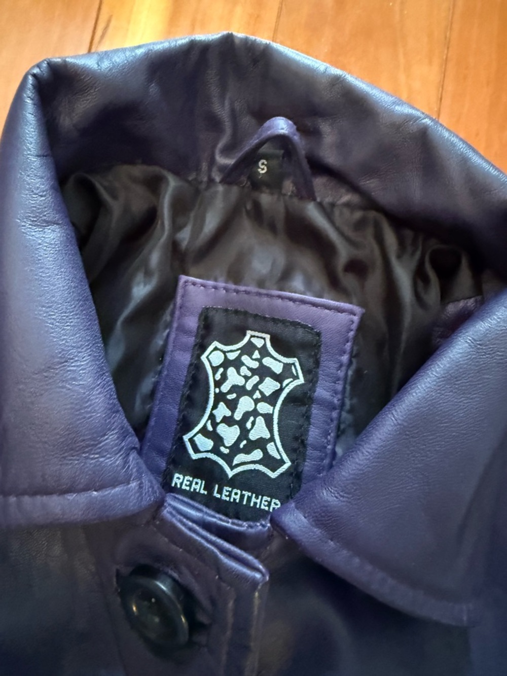 Purple Leather Button-Front Women's Coat - Picture 6 of 7